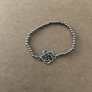 Silver Rose Beaded Bracelet